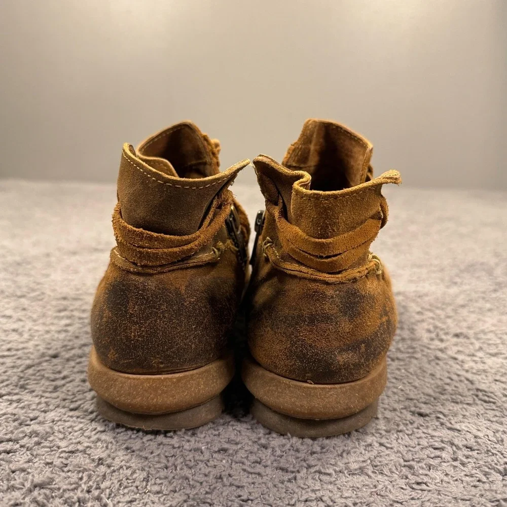 Born Tarklin Boots Women 6.5 Brown Suede Ankle Booties Zip Strap Leather Western